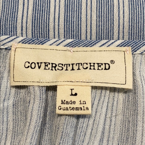 COVERSTICHED SHORT SLEEVE  COLD SHOULDER STRIPED TOP Large - Picture 6 of 8